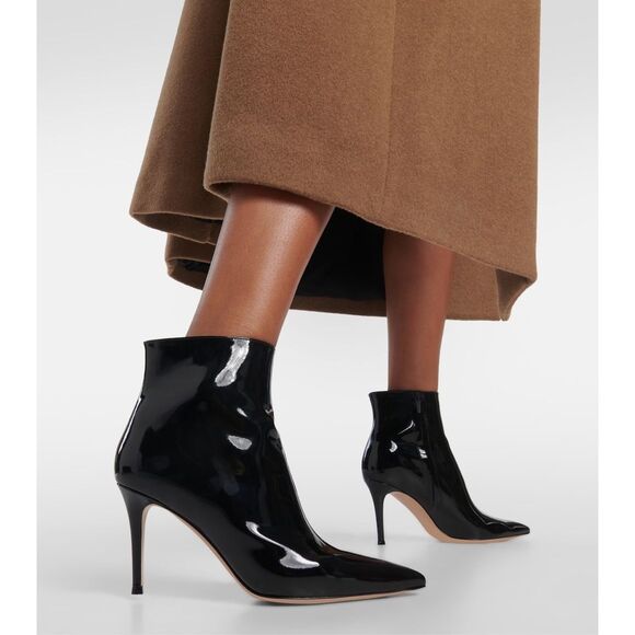 Gianvito Rossi Patent Leather Side Zip Stiletto Heel Ankle Boots Black Size 39.5 - Picture 1 of 12